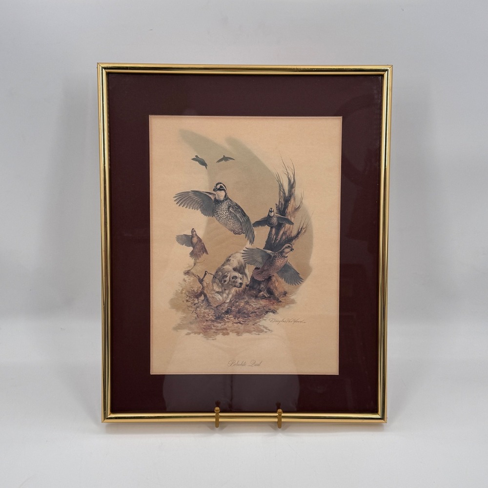 Vintage Bobwhite Quail Print Douglas Van Horne Framed Wildlife Bird Hunting Art